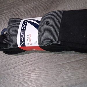 Nautica Black and Gray Casual Crew Socks